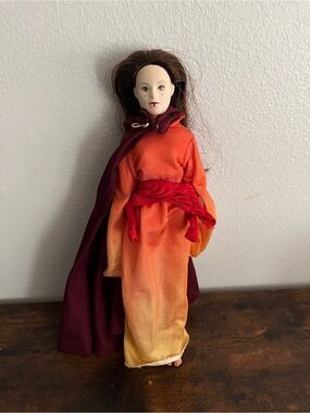 Handmade Orange Gradient Cloth Doll with Burgundy Cape